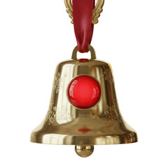 Golden christmas bell with red jewel and ribbon