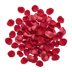 Pile of fresh red rose petals on gray background