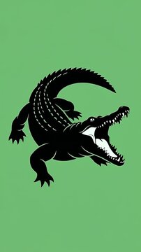 Black Crocodile Silhouette on Green Background Motion Graphic Loop