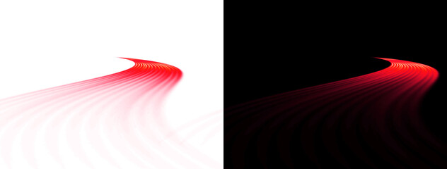 Abstract red light trails swirl on transparent grid and black background dynamic motion effect bright energy flow futuristic concept vibrant glow