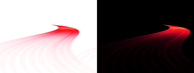 Abstract red light trails swirl on transparent grid and black background dynamic motion effect bright energy flow futuristic concept vibrant glow