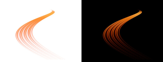 Abstract orange light trails swirl on transparent grid and black background dynamic motion effect bright energy flow futuristic concept vibrant glow