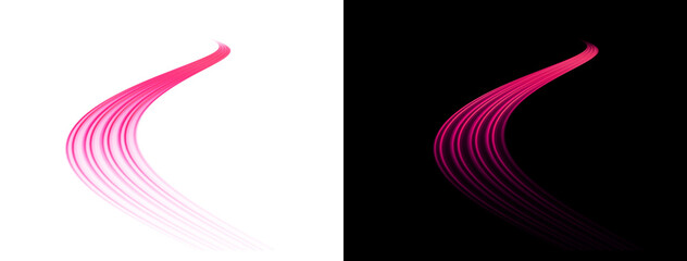 Abstract pink light trails swirl on transparent grid and black background dynamic motion effect bright energy flow futuristic concept vibrant glow
