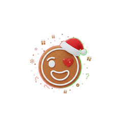 Gingerbread man emoji wearing santa hat with heart eye