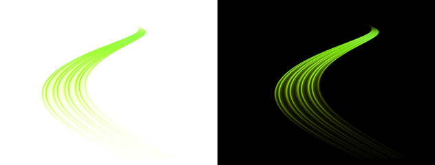 Abstract green light effect flowing curve motion lines speed trace element trail bright glowing dynamic neon energy wave stream isolated