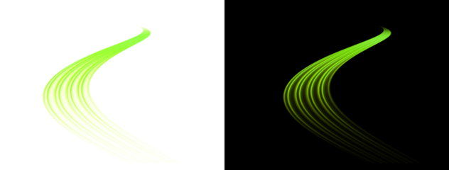 Abstract green light effect flowing curve motion lines speed trace element trail bright glowing dynamic neon energy wave stream isolated