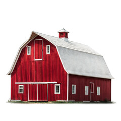 Red farm barn with a gambrel roof transparent white background