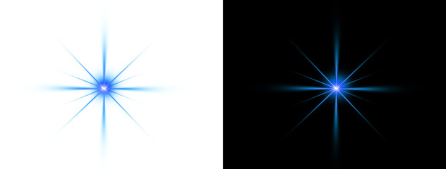 Abstract blue light flare with sparkling rays isolated on black background for cinematic lens effect and decorative graphic design projects