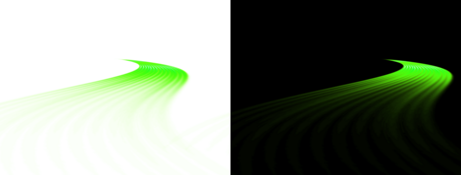 Abstract futuristic swirl effect glowing road light trail in bright green color creating speed motion on a dark background - Powered by Adobe