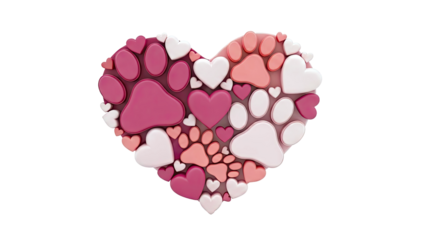 Heart-shaped collage of paw prints and hearts
