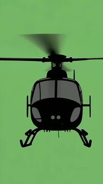 Black Helicopter Flying On Green Screen Loop Animation