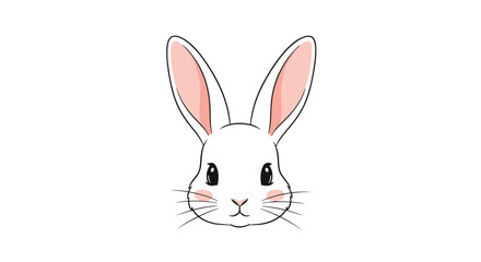 Fototapeta premium Cute white rabbit face illustration with long ears and pink cheeks on a clean white background for animal lovers and kids.