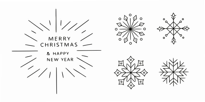 Festive christmas and new year graphic with snowflakes and starburst elements