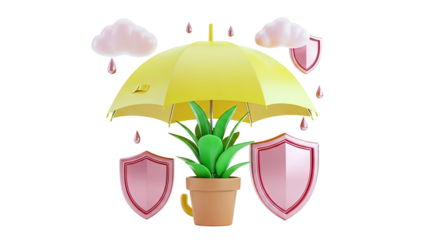 Plant Protected by Umbrella from Rain with Shield Guards