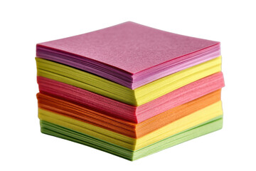 Fototapeta premium Stack of colorful square paper notes on black background pink, Png On White Background, Isolated on Transparent Background, Cut Out