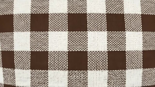 Brown and White Gingham Checkered Fabric Pattern Footage