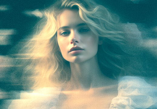 Cyan And Beige Film Grain Photo Effect