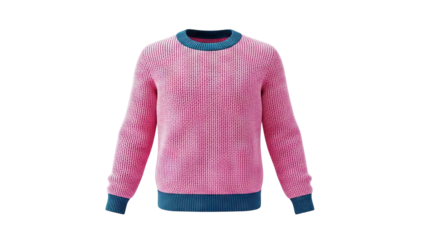 Pink knit sweater with blue trim