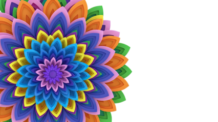 Colorful layered paper flower mandala with white background