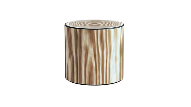 Cylindrical Wood Log Stool with Ringed Top