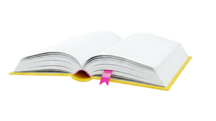 Open yellow book with pink bookmark