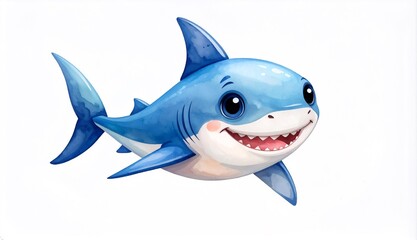 Adorable Cartoon Shark Illustration with Friendly Smile Swimming Joyfully in Clear Water
