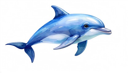 Obraz premium Watercolor illustration of a graceful blue dolphin, capturing the vibrant spirit and serene beauty of marine life
