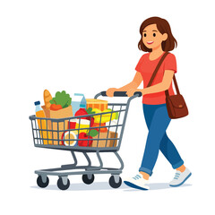 Daily Grocery Activity - Professional Lifestyle Illustration featuring Supermarket Shopping Experience, Healthy Food Product Selection, Modern Consumer Retail Routine