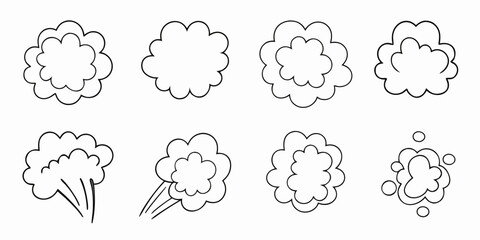 Fototapeta premium A collection of hand drawn cloud shapes in a simple black and white style
