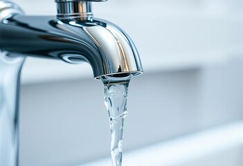 Close-up of a chrome tap dispensing clean water,  design,  installation