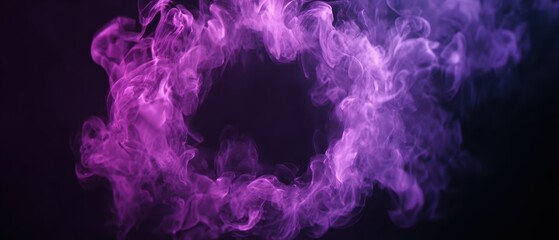 Dramatic smoke or fog effect exploding from circular center with purple glow, perfect for spooky Halloween background, horror graphic, poster