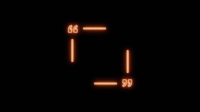 Glowing blue neon quotation mark symbols and lines arranged on a dark black background, creating a modern abstract frame or speech layout with luminous light effects.