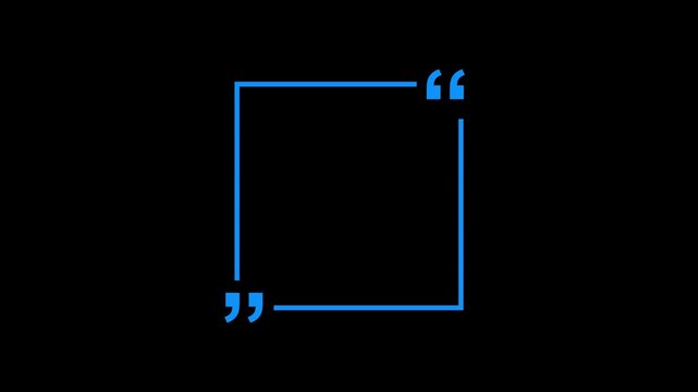 Minimalist square quote frame with bold white quotation marks on a solid black background. Clean, high-contrast graphic template for social media, testimonials,
