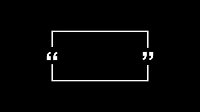 A minimalist black-and-white quote template. Featuring a bold white rectangular frame with large quotation marks on a solid black background. Clean, modern