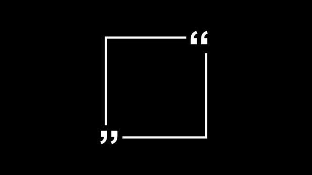 Minimalist square quote frame with bold white quotation marks on a solid black background. Clean, high-contrast graphic template for social media, testimonials,