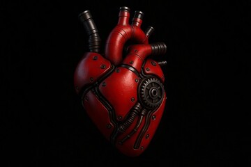 A machine-made red heart on a black background.