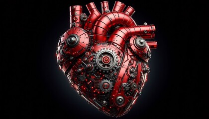 A machine-made red heart on a black background.