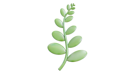 Stylized Green Plant Branch with Oval Leaves