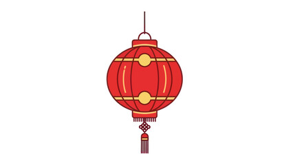 Fototapeta premium Traditional Red Chinese Lantern with Tassel - Isolated on White Background