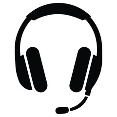 Stylized black icon of headphones with a boom microphone isolated on transparent background for digital communication © MD. BELAL UDDIN