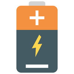 Fototapeta premium A flat design icon representing a battery with a lightning bolt and plus sign for power