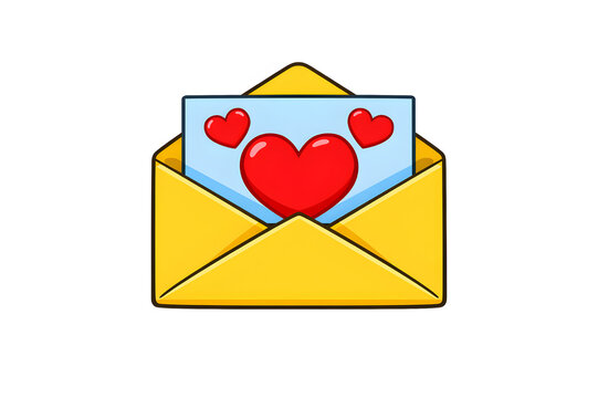 Open yellow envelope with blue paper and floating red hearts icon vector isolated on white background - Powered by Adobe