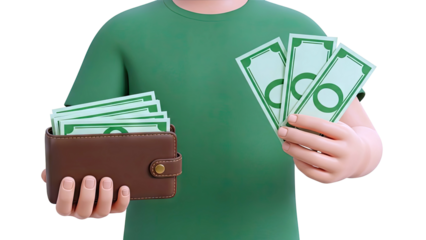 Person holding cash and wallet