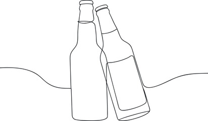 Illustration of champagne, wine, and beer bottles with glasses isolated on a white background representing celebration and alcoholic beverages