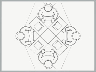 Business People Sitting Around Table Top View vector on white background