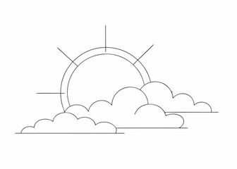Sun Behind Clouds Line Art Illustration white background