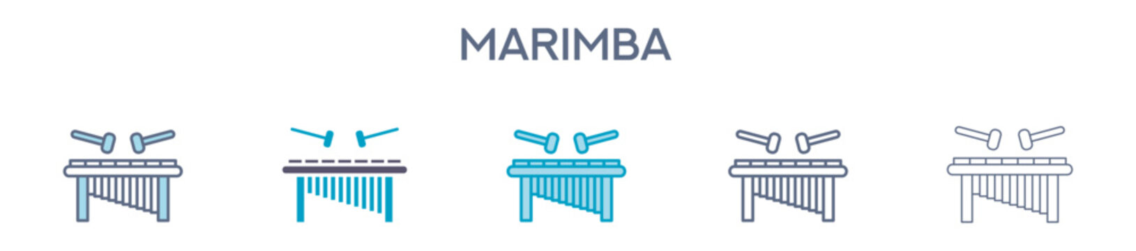 Marimba Element For Design Graphic - Multi Styles. Vector Illustration Of Two Colored And Black. Multiple Icons Designs Can Be Used For Mobile, Ui, Web 