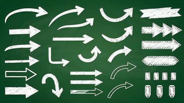 Chalk Drawn Arrows and Shapes on Green Chalkboard Background