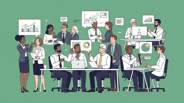 Business Team Meeting Discussing Charts and Data in an Office