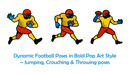 Dynamic Football Poses in Bold Pop Art Style – Jumping, Crouching & Throwing poses